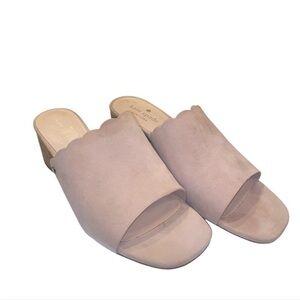 Kate Spade Warren Scalloped Leather Block Heels in blush pink color.